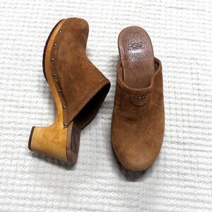 UGG Camel Studded Platform Clog Mules, Sz 7